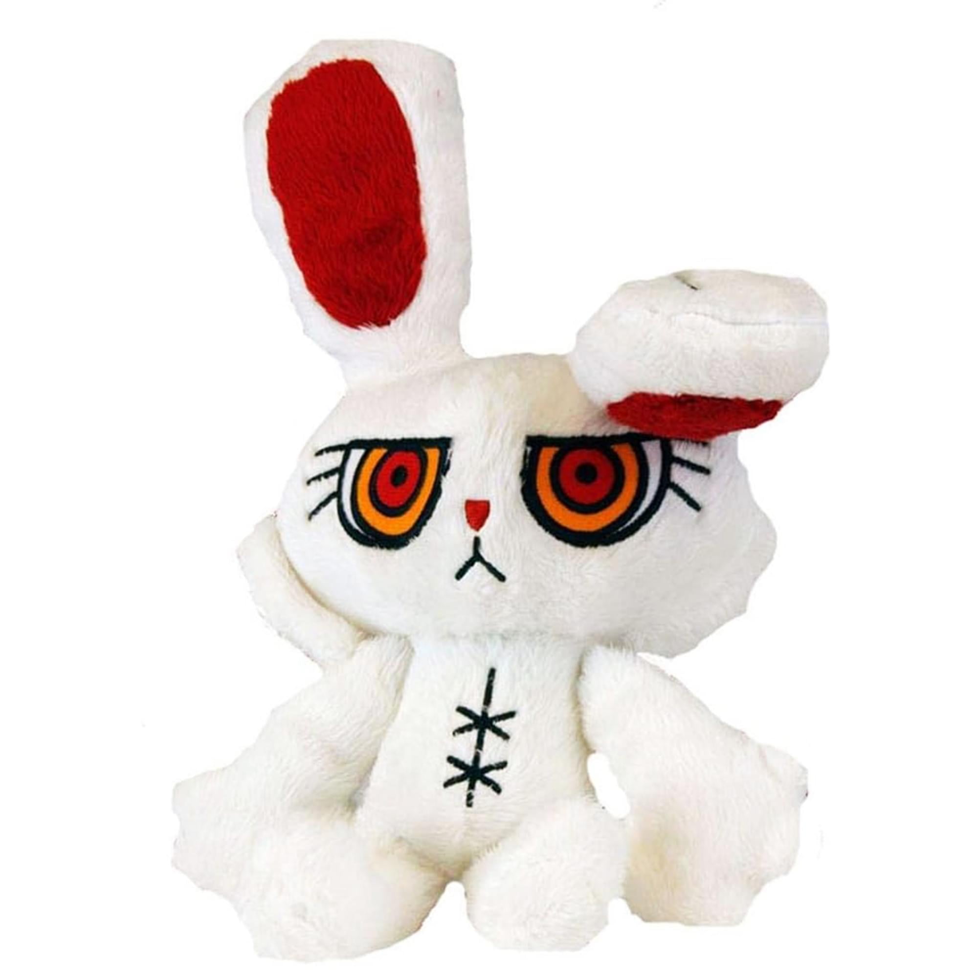 White and Red Plush Horror Rabbit Toy, 6 Inches