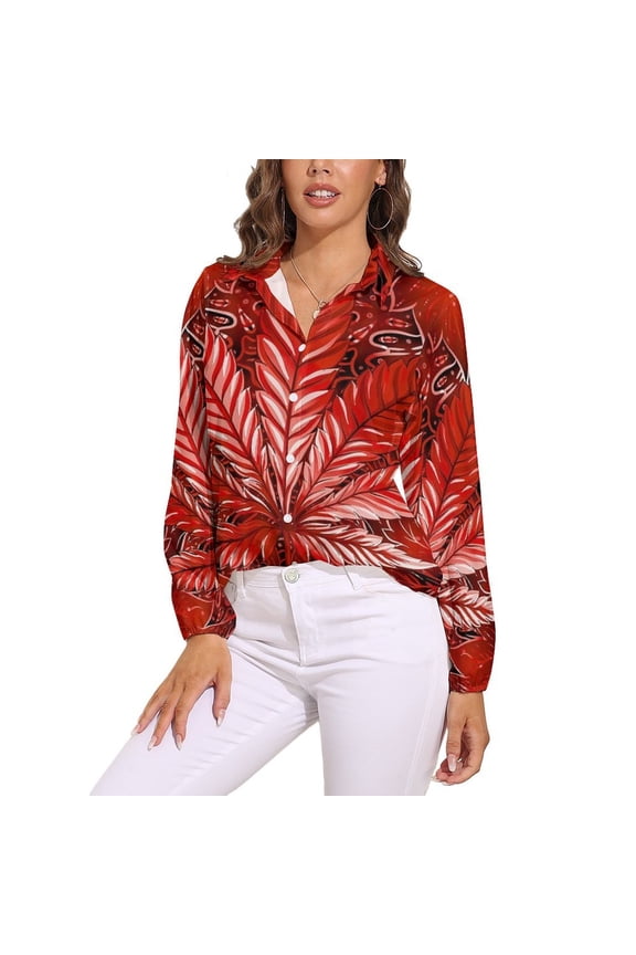 Bloody Butterfly Maple Leaf Long Sleeve Blouse Woman Streetwear Casual Shirts Summer Oversize Woman Streetwear Clothing Birthday Present