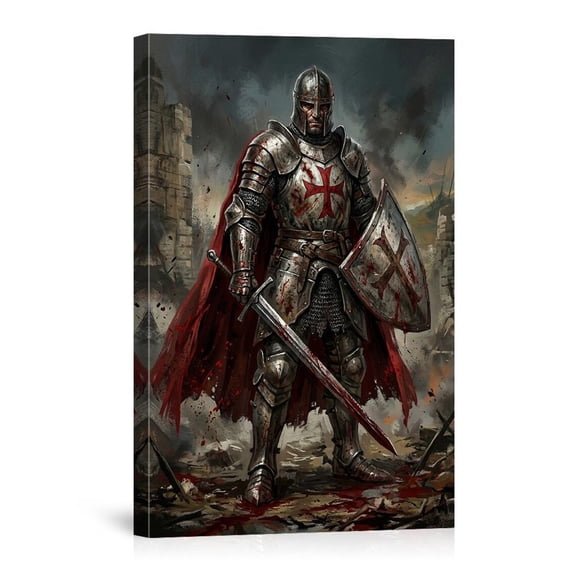 Bloody Crusader Knight Templar Medieval Warrior Fantasy Armor Dark Ages Canvas