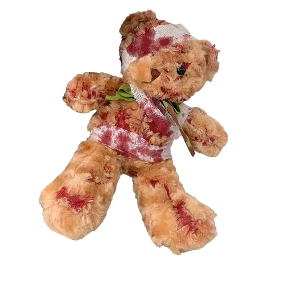Bloody Damaged Bear Doll with Realistic Wounds PP Cotton Texture for Gothic Themed Event and Home Horror Displays
