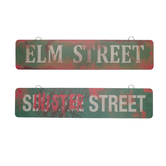 Bloody Elm & Sinister Metal Street Signs Halloween Haunted House Prop Scary 2-pc