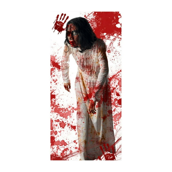 Bloody Halloween Decorations Spooky Door Cover, Horror Zombie Window Clings, Scary Halloween Party Wall Decal Bedroom Inside Decor