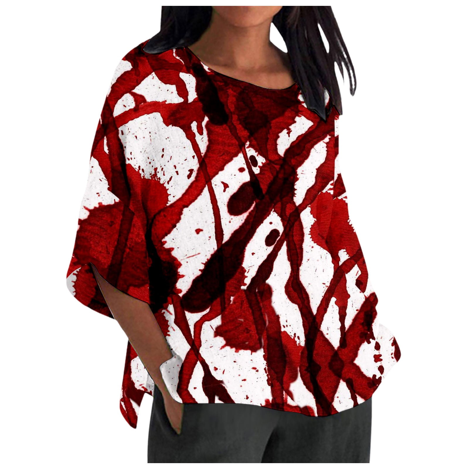 Bloody Halloween Print TShirt Casual Women 3/4 Length Sleeve Plus Size