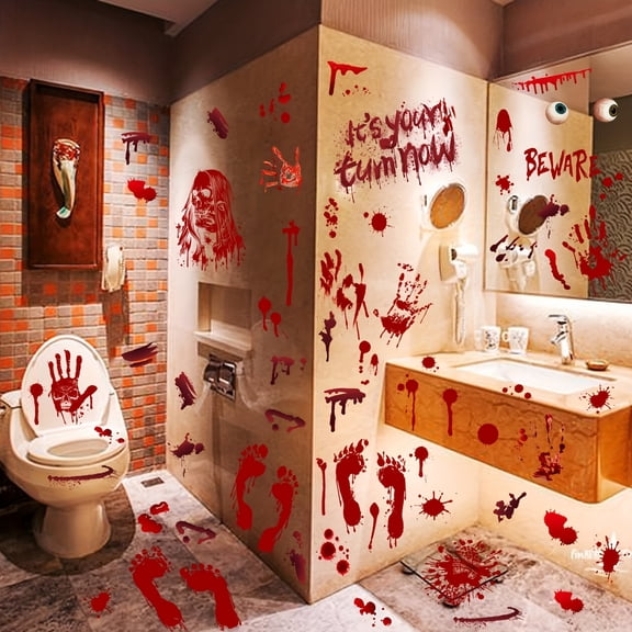 Bloody Halloween Window Clings 9 Pack, Scary Spooky Zombie Themed Halloween Decorations for Haunted House, Indoor Party, Home Window and Glass Surface Display