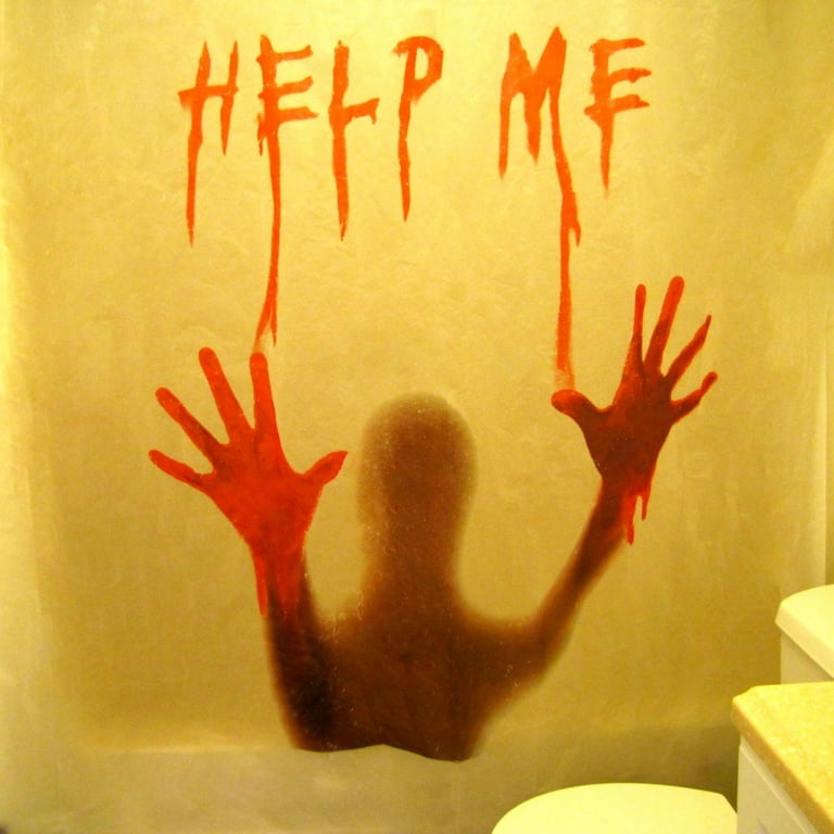 Bloody Help Me Shower Bath Curtain Bathroom Horror Prop Scary Halloween Decor Bloody Help Me Shower Bath Curtain Bathroom Horror Prop Scary Halloween Decor