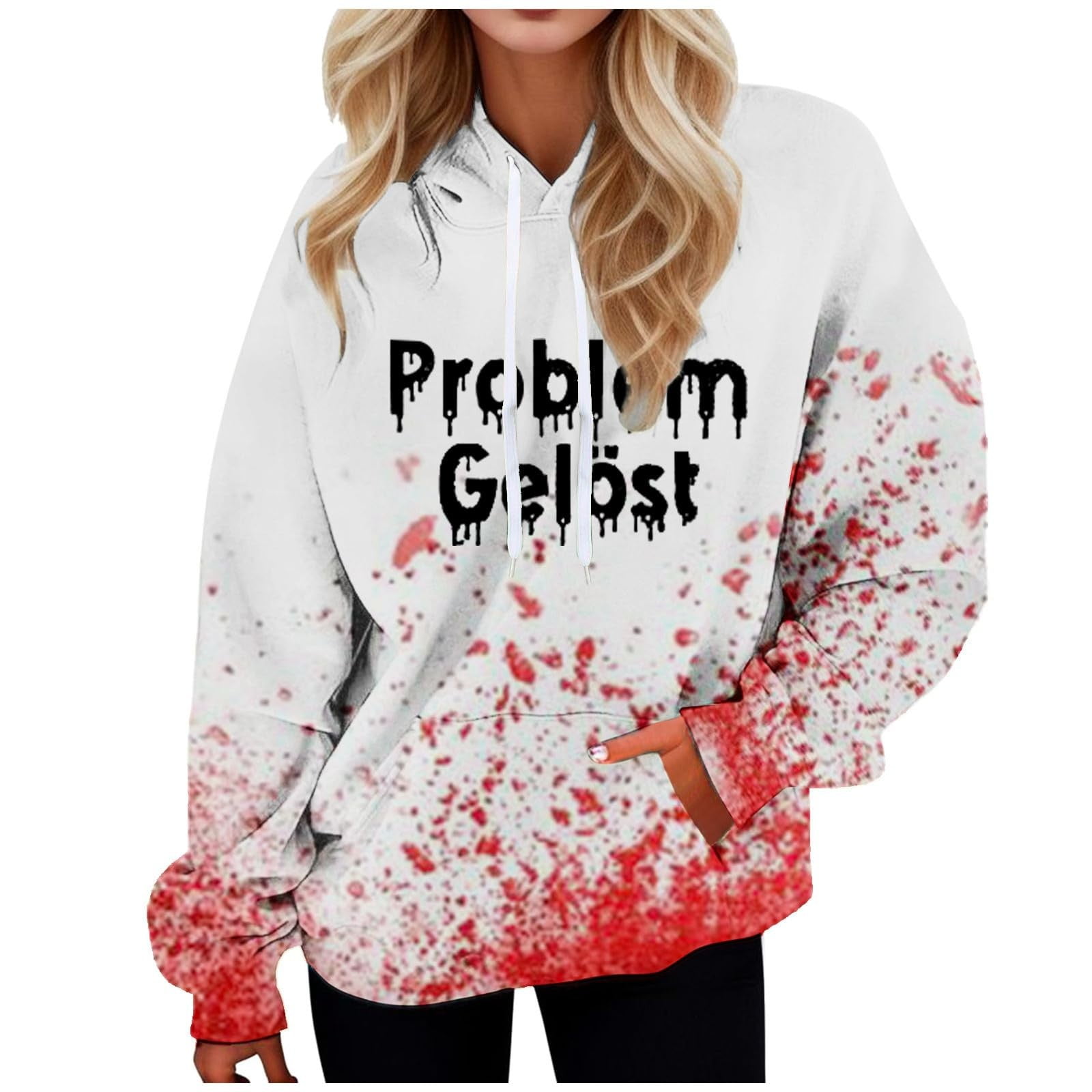 Bloody Hoodie Halloween Sweatshirts for Women Bloody Letter Graphic