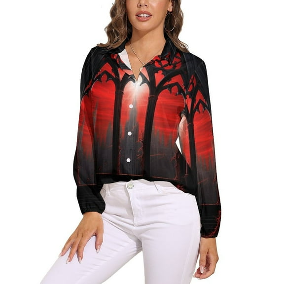 Bloody House Long Sleeve Blouse Woman Streetwear Casual Shirts Summer Oversize Woman Streetwear Clothing Birthday Present