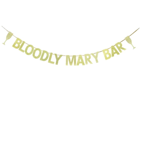 Bloody Mary Bar Banner,Bloody Mary Bar Banner Sign,Funny Gold Glitter Wedding Bar/Bridal Shower/Engagement/Bachelorette/Anniversary Party Decor.