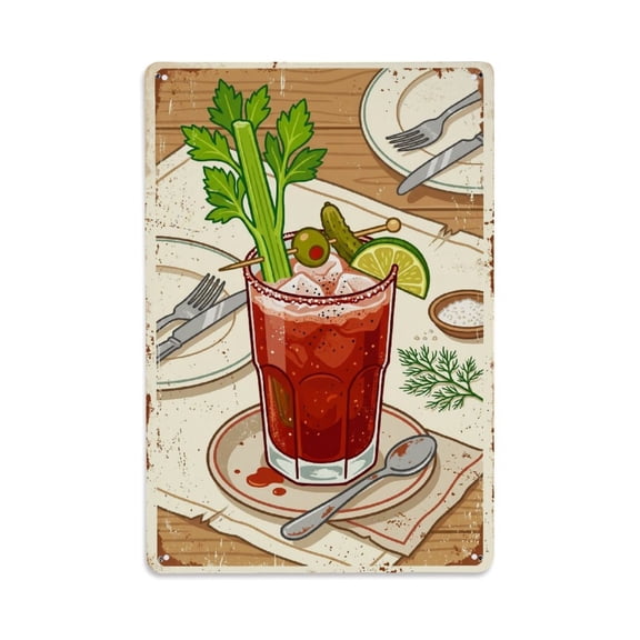 Bloody Mary Brunch Vintage Metal Tin Sign Plaque Wall Decor for Cafe, Club, Garden Metal Poster 8x12Inch