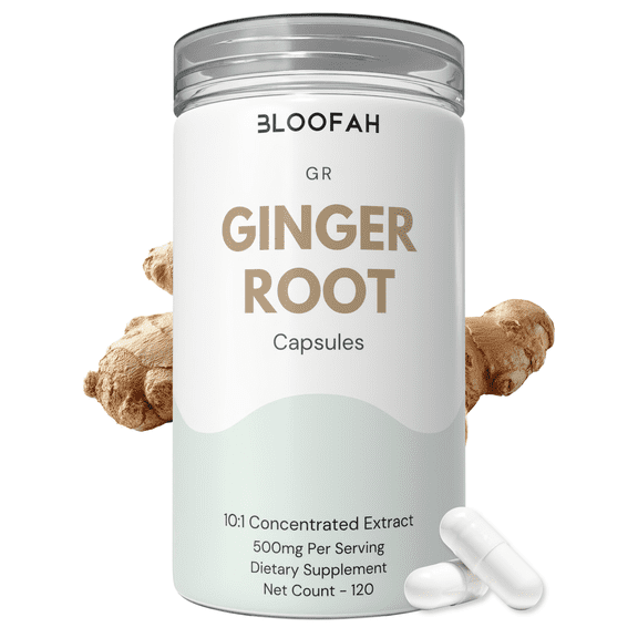 Bloofah GR Ginger Root Capsules 500mg | 10:1 Extract (Zingiber officinale) | Gut Health, Digestive & nausea support | Non-GMO, Gluten-Free | No unnecessary fillers | Odor-free capsules