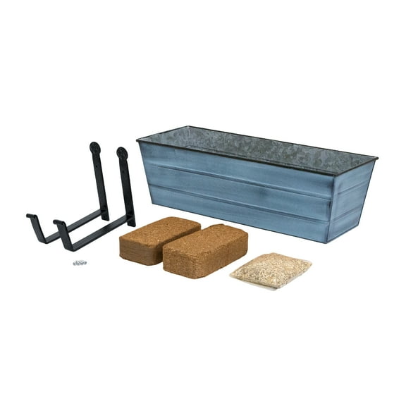 Bloom Box Garden Growing Kit, Medium Blue with Wall Brackets,