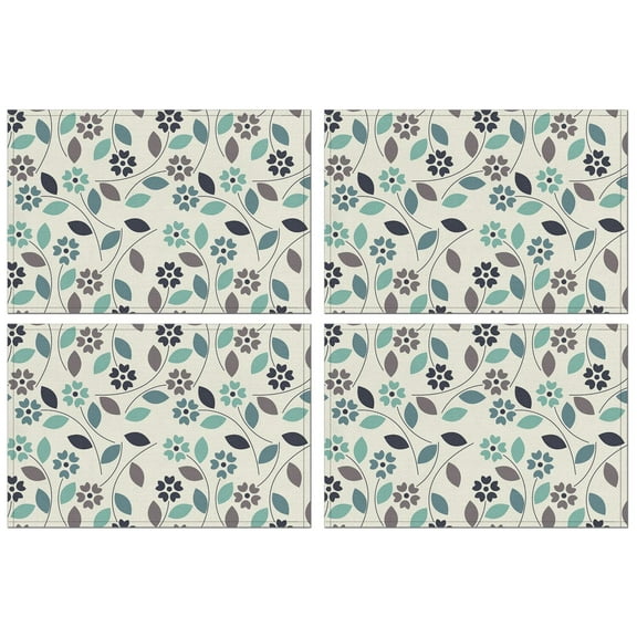 Bloom and Butterfly Table Mats Set of 4, Flax Heat Resistant Wrinkle Free Placemats Featuring Wildflower Botanical Pattern for Nature Inspired Farmhouse Dining Decor