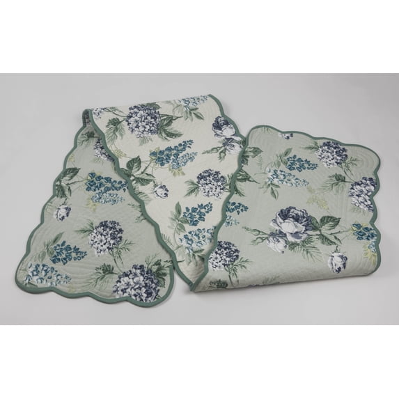Ivory Sage - Bloom Collection Luxury Handcrafted Runner (Reversible) Cotton Quilted Fabric Machine Washable – Elegant Home Decor – 14 x 72 inches