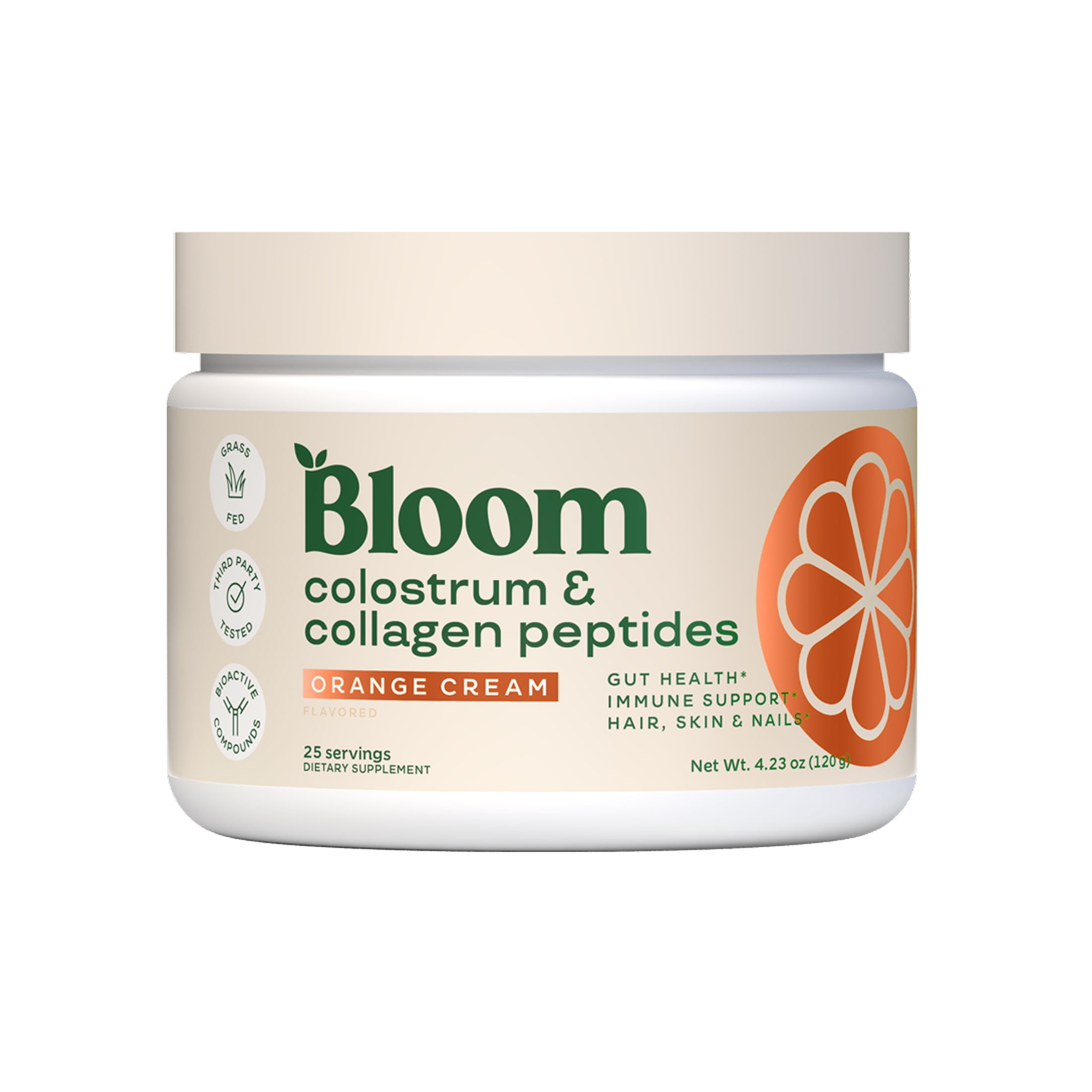Bloom Nutrition Colostrum & Collagen Peptides Powder, Orange Cream, 25 Servings