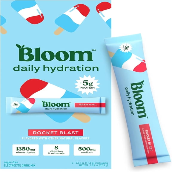 Bloom Nutrition Daily Hydration Electrolyte Drink Mix, Rocket Blast, 5 Count