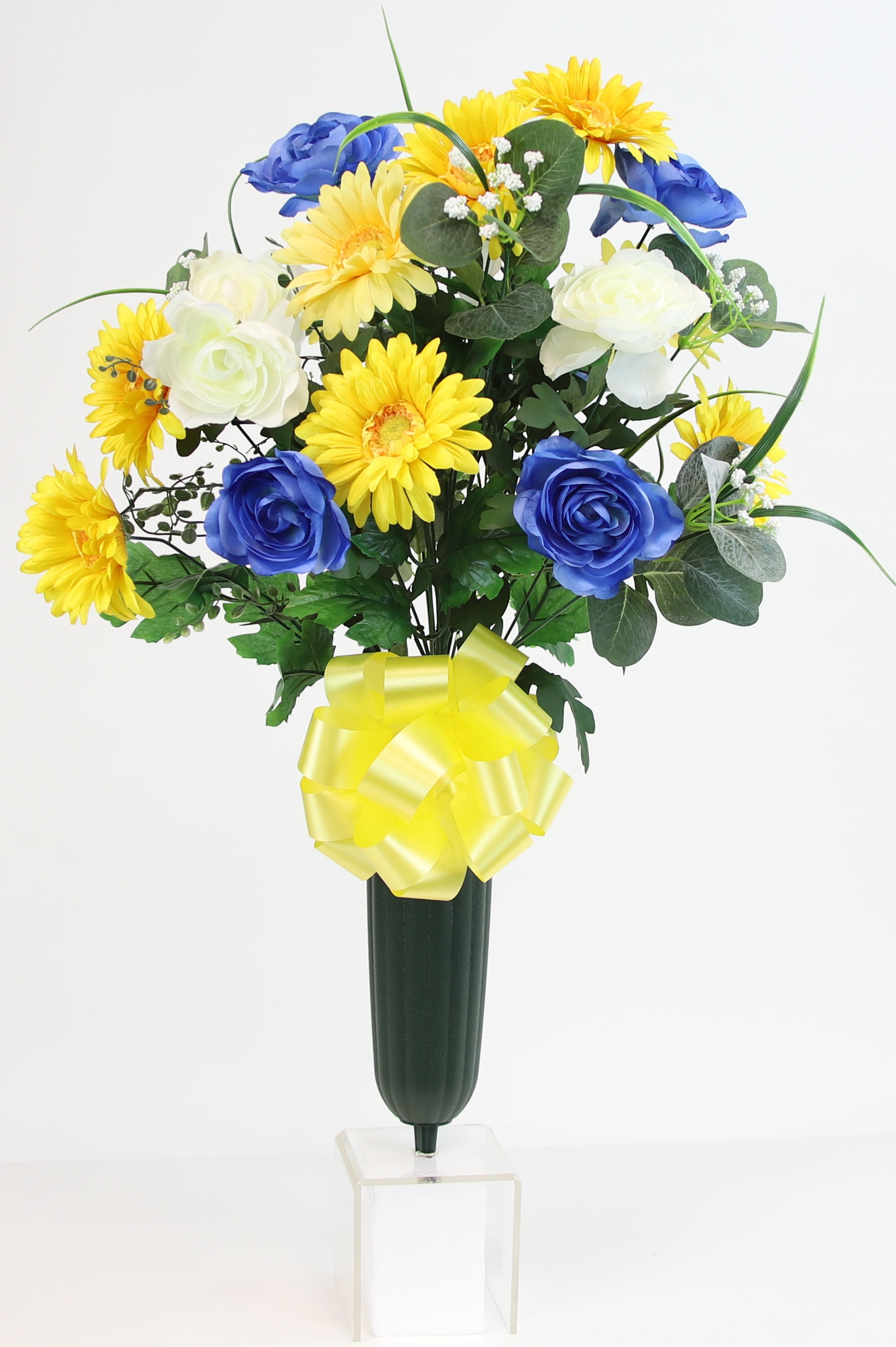 Bloom Decor 26" Artificial Memorial Gerbera & Ranunculus Cemetery Vase