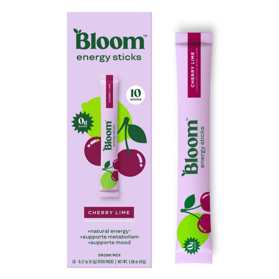 Bloom Nutrition Energy Powder Drink Mix, Sugar Free, Cherry Lime, 10 Count