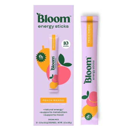 Bloom Nutrition Energy Powder Drink Mix, Sugar Free, Peach Mango, 10 Count