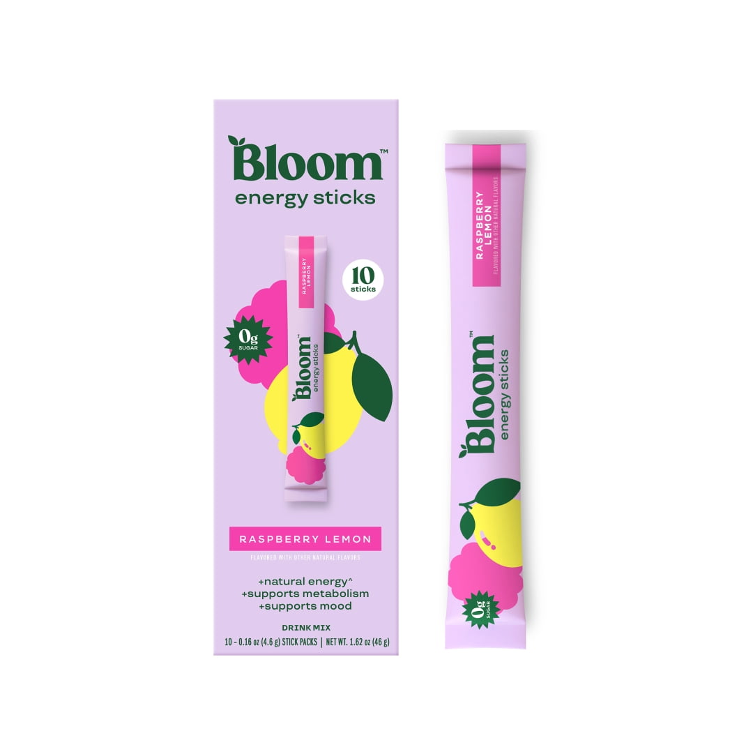 Bloom Nutrition Energy Powder Drink Mix, Sugar Free, Raspberry Lemon, 10 Count