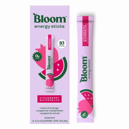 Bloom Nutrition Energy Powder Drink Mix, Sugar Free, Strawberry Watermelon, 10 Count