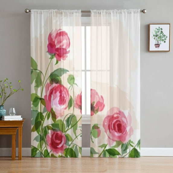 Bloom Floral Japanese Flower Peony Cherry Luxury Tulle Curtains Living Room Sheer Curtains Kitchen Drapes Bedroom Voile Curtain