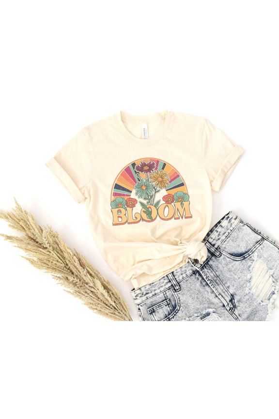 Bloom Floral Rainbow Graphic Tee - 1970S Style Unisex T-Shirt All Size S-5XL