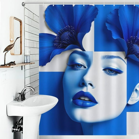 Bloom Geometry Print Shower Curtain Art Style Bathroom Decor Shower Curtain with 12 Hooks,66inx72in