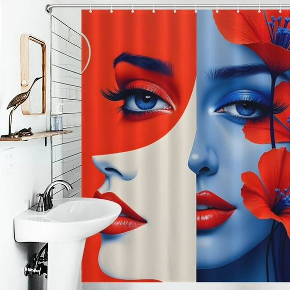 Bloom Geometry Print Shower Curtain Art Style Bathroom Decor Shower Curtain with 12 Hooks,66inx72in