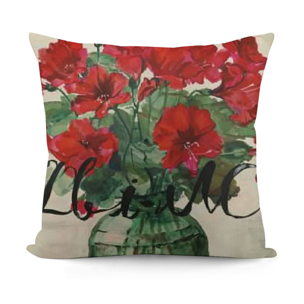 Bloom Geranium Floral Pillow Covers Red Geranium Flowers Spring Summer