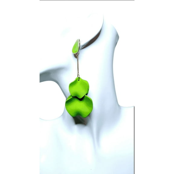 Womens Green Floral Statement Earrings  Bold Petal Drop Dangle Jewelry