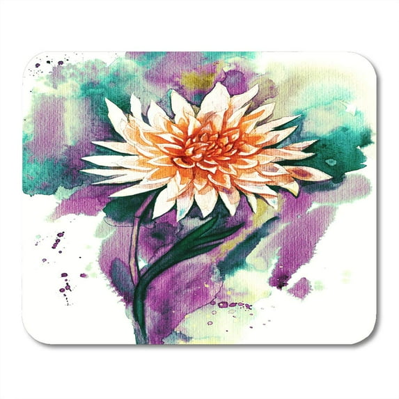 Bloom Green Anniversary Single Freehand Pink Dahlia Flower Watercolor on Abstract Colorful Red Beauty Mousepad Mouse Pad Mouse Mat 9x10 inch