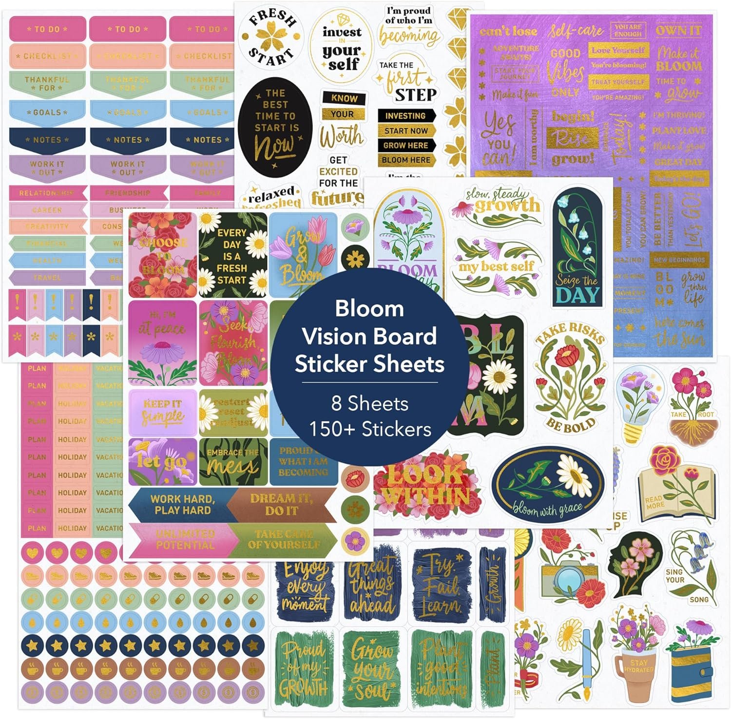 Bloom & Grow Vision Board Stickers (340 Stickers, 8 Sheets) - Foiled ...