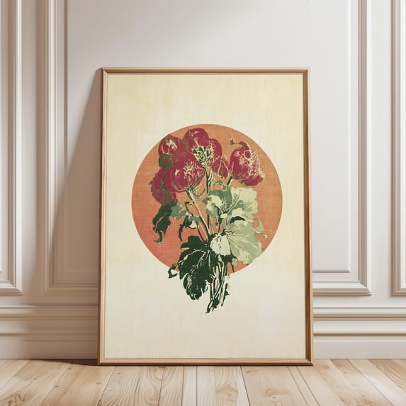 Bloom Illustration Botanical Vintage Floral Circle Design Home Art Decor, Unframed Paper Poster 24x36in