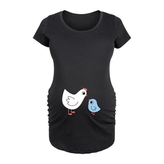 Bloom Maternity - Mama Baby Chicken Blue - Maternity Scoop Neck T-Shirt