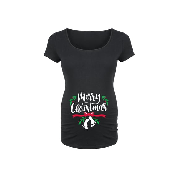 Bloom Maternity - Merry Christmas Footprints - Maternity Scoop Neck T-Shirt