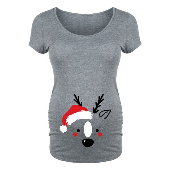 Bloom Maternity - Reindeer Face With Santa Hat - Maternity Scoop Neck T-Shirt