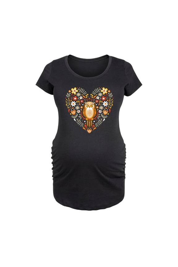 - Scandinavian Owl Floral Heart - Maternity Scoop Neck T-Shirt