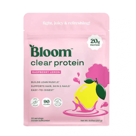 Bloom Nutrition Clear Protein, Raspberry Lemon, 10 Servings