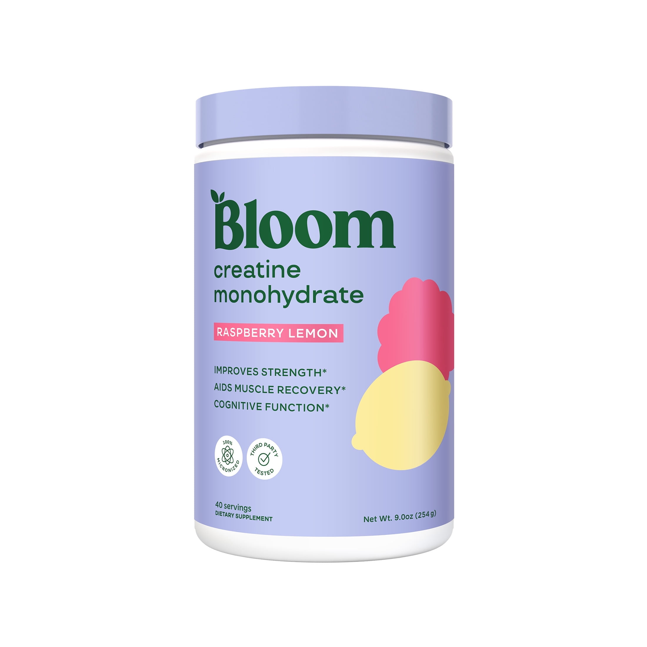 Bloom Nutrition Creatine Monohydrate Powder, Raspberry Lemon Flavor, 40 Servings