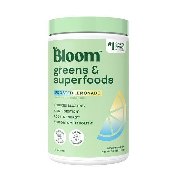 Bloom Nutrition Greens & Superfoods Powder, Frosted Lemonade, 25 Servings