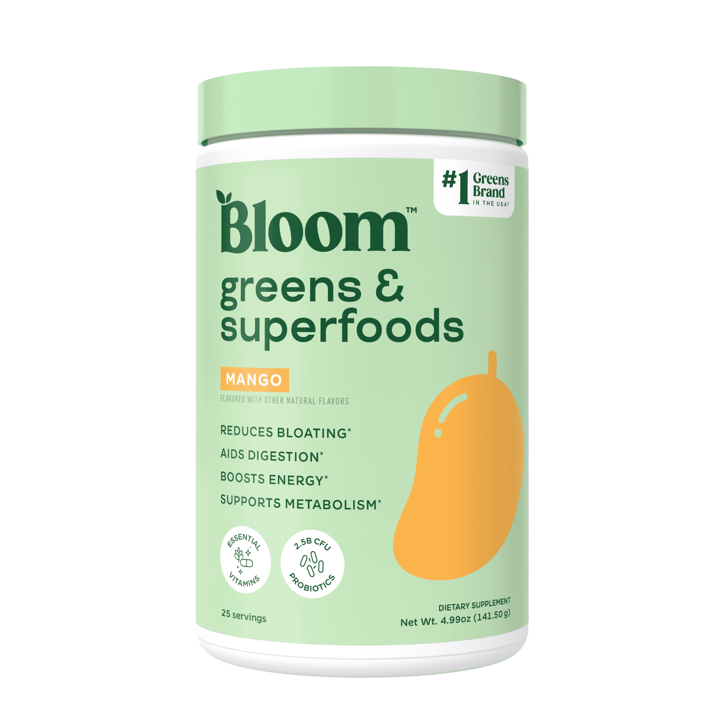 Bloom Nutrition Greens & Superfoods Powder, Mango, 25 Servings