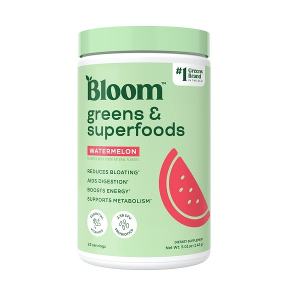 Bloom Nutrition Greens & Superfoods Powder, Watermelon, 25 Servings