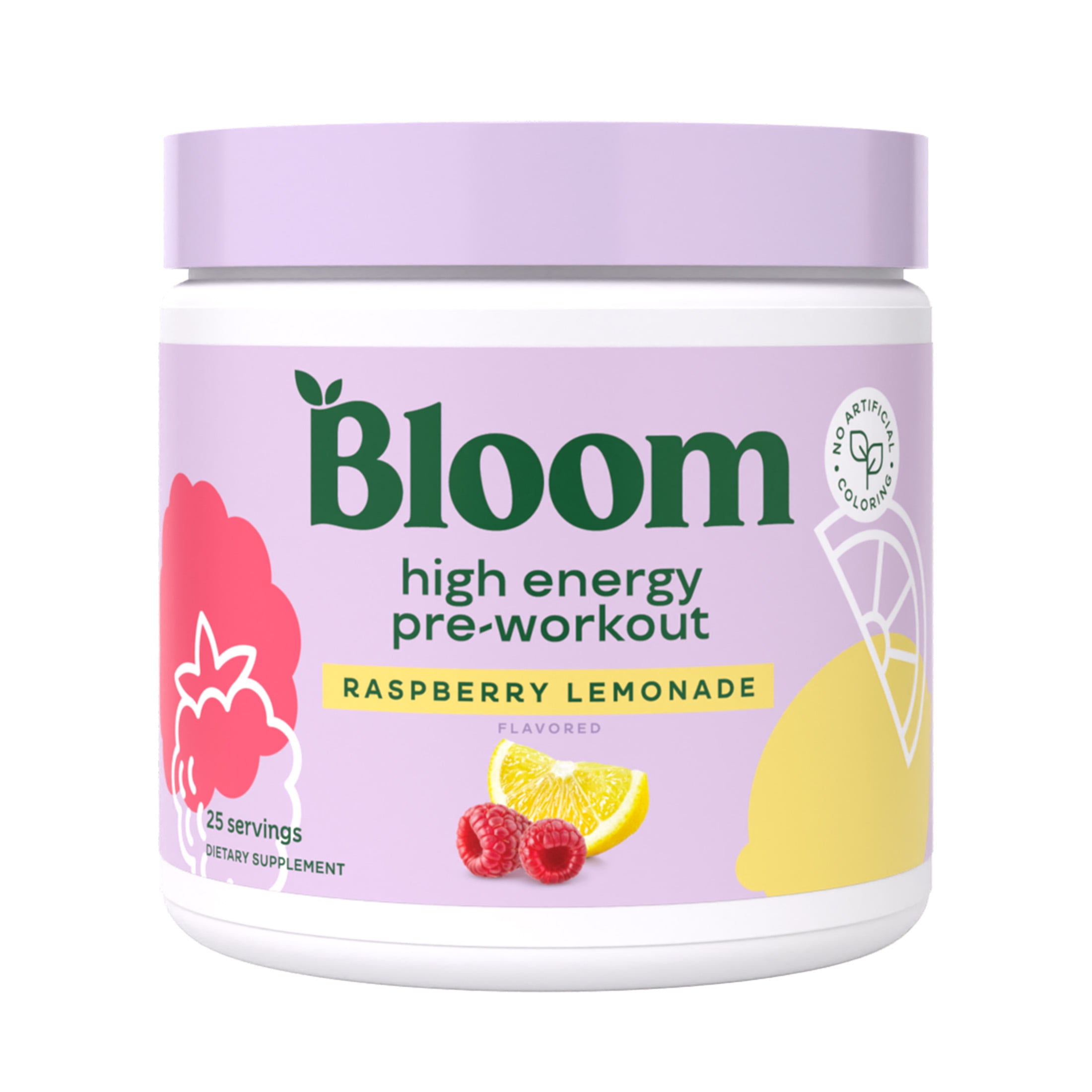 Bloom Nutrition High Energy Pre-Workout, Raspberry Lemonade, 25 Servings 