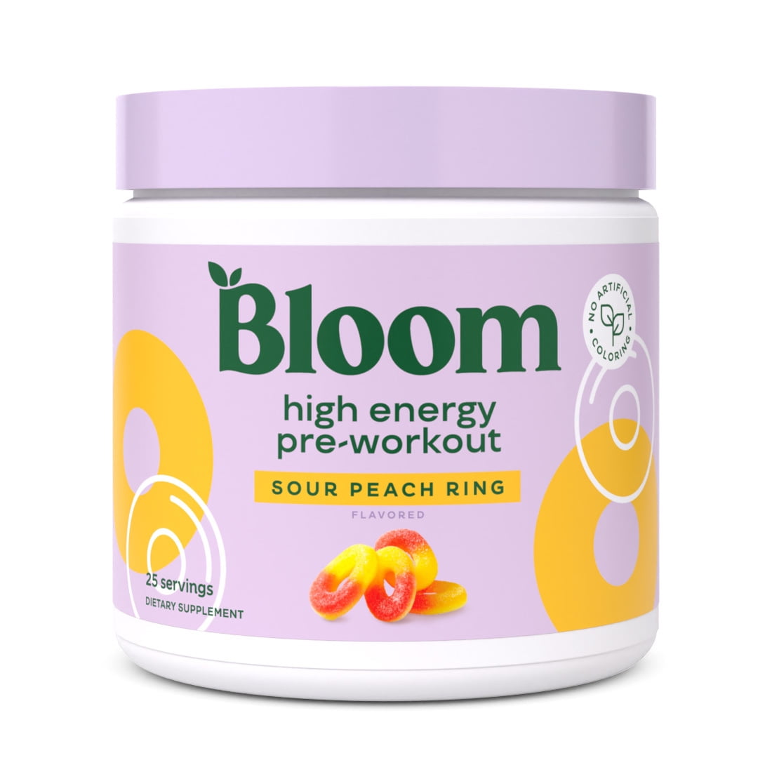 Bloom Nutrition High Energy PreWorkout, Sour Peach Ring, 25 Servings