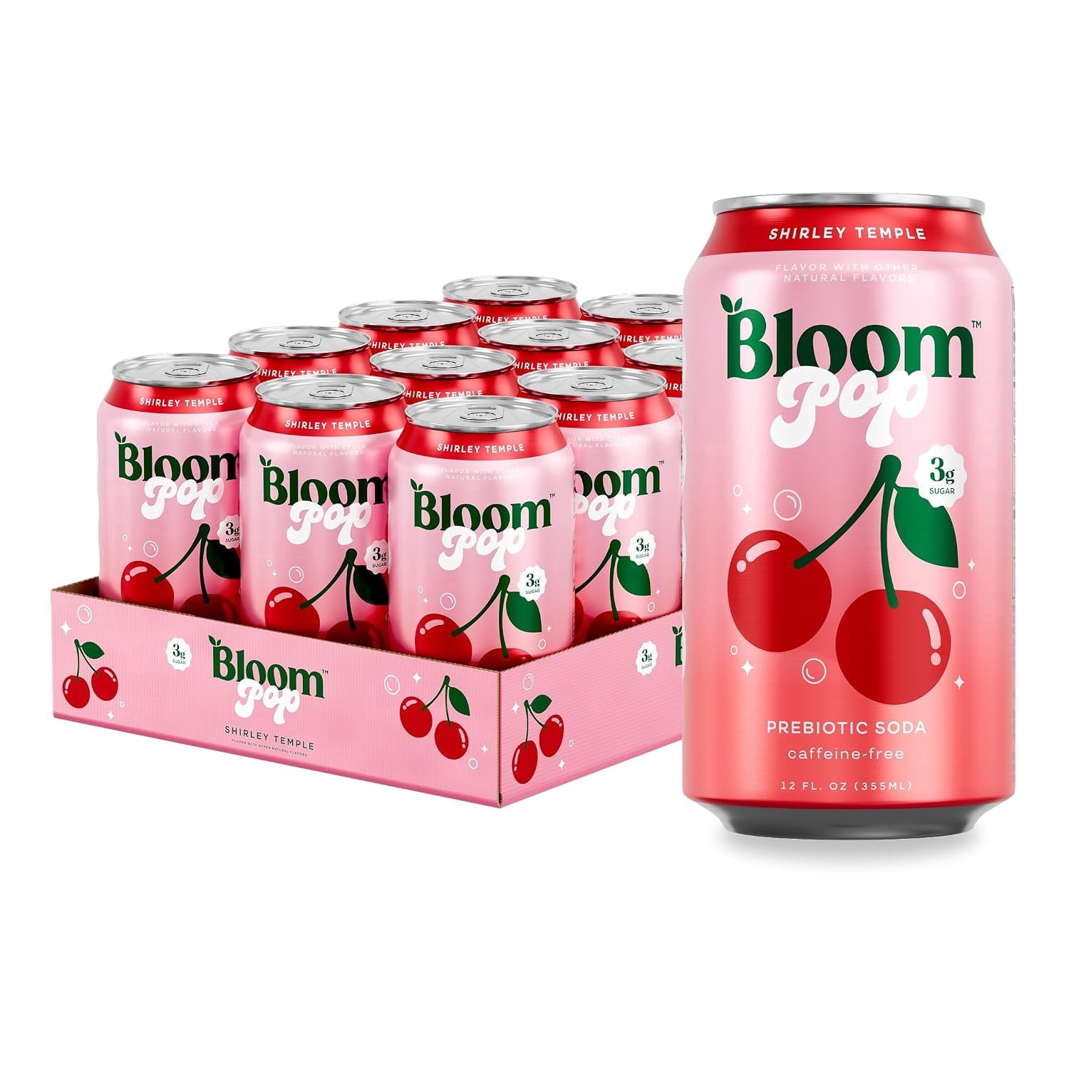 Bloom Pop Prebiotic Soda, Shirley Temple, 12-Pack, 12oz Cans