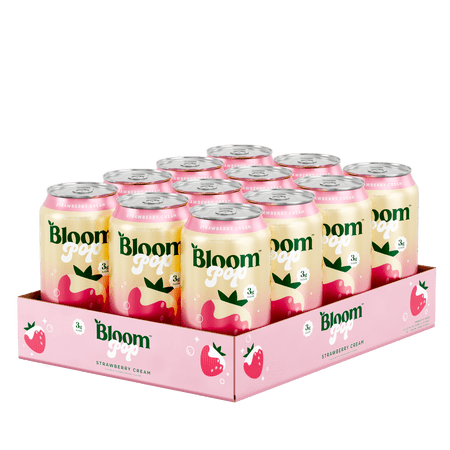 Bloom Nutrition Pop Prebiotic Soda, Strawberries & Cream, 12 fl oz, 12 Pack