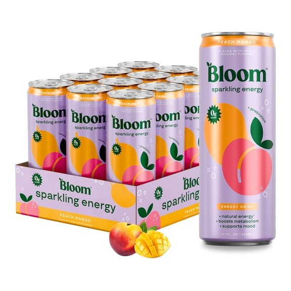 Bloom Nutrition Sparkling Energy Drink - Natural Caffeine, Zero Sugar, 180mg Caffeine - Antioxidant-Rich with Green Coffee Bean, Green Tea Extract, Prebiotics - Wellness Beverage for Focus & Metab