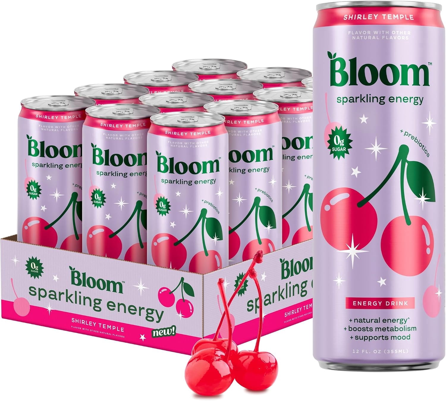 Bloom Nutrition Sparkling Energy Drink, Shirley Temple, 12 fl oz, 12 ...