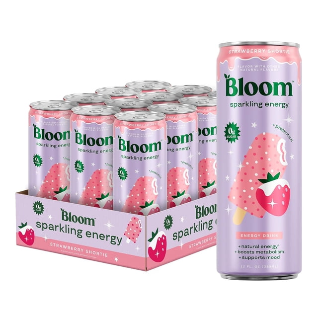 Bloom Nutrition Sparkling Energy Drink, Strawberry Shortie, 12 fl oz ...