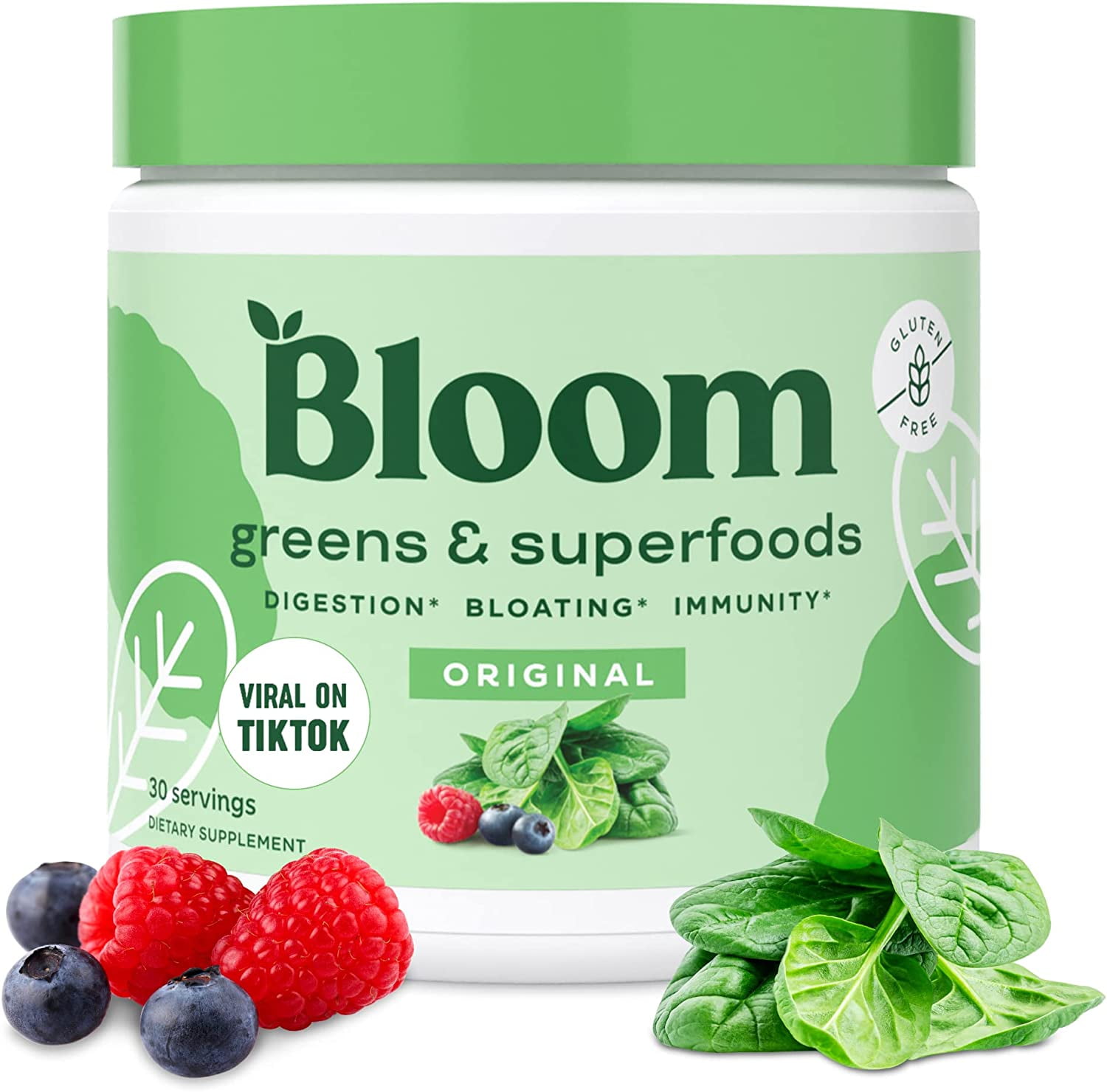 Bloom Nutrition Super Greens Powder Smoothie & Juice Mix - Probiotics for Digestive Health & Bloating Relief for Women, Digestive Enzymes with